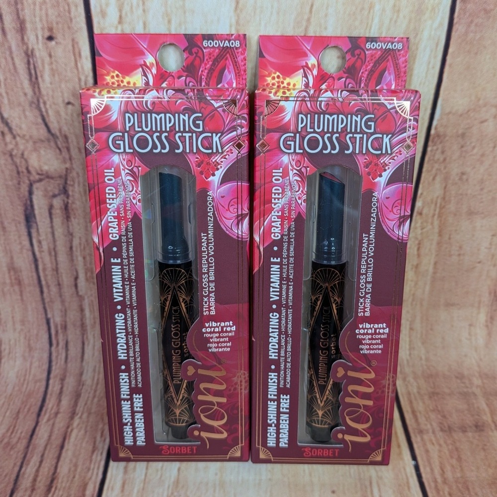 2 PK Ioni Veil of Allure Plumping Lip Gloss Stick Sorbet Vibrant Coral Red